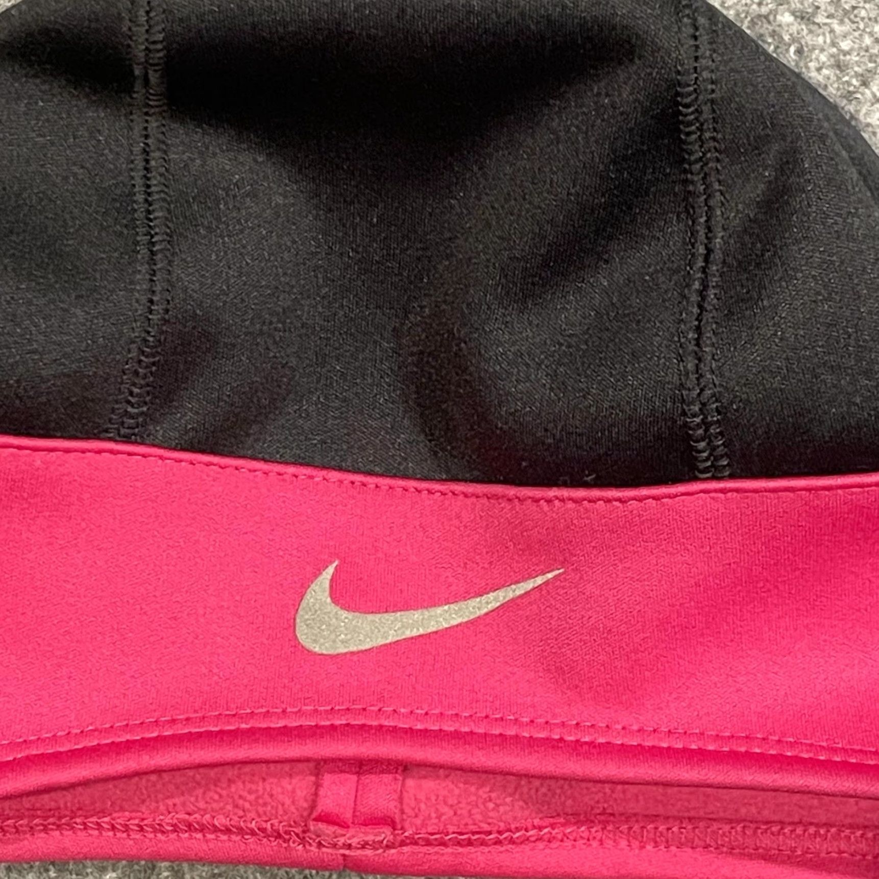 Nike Nike Thermal Fleece Lined Skull Cap Beanie Women Black Pink Ponytail Hole Running Training Winter Reflective Swoosh Logo One Size Adult Womens Size ONE SIZE - 2 Thumbnail