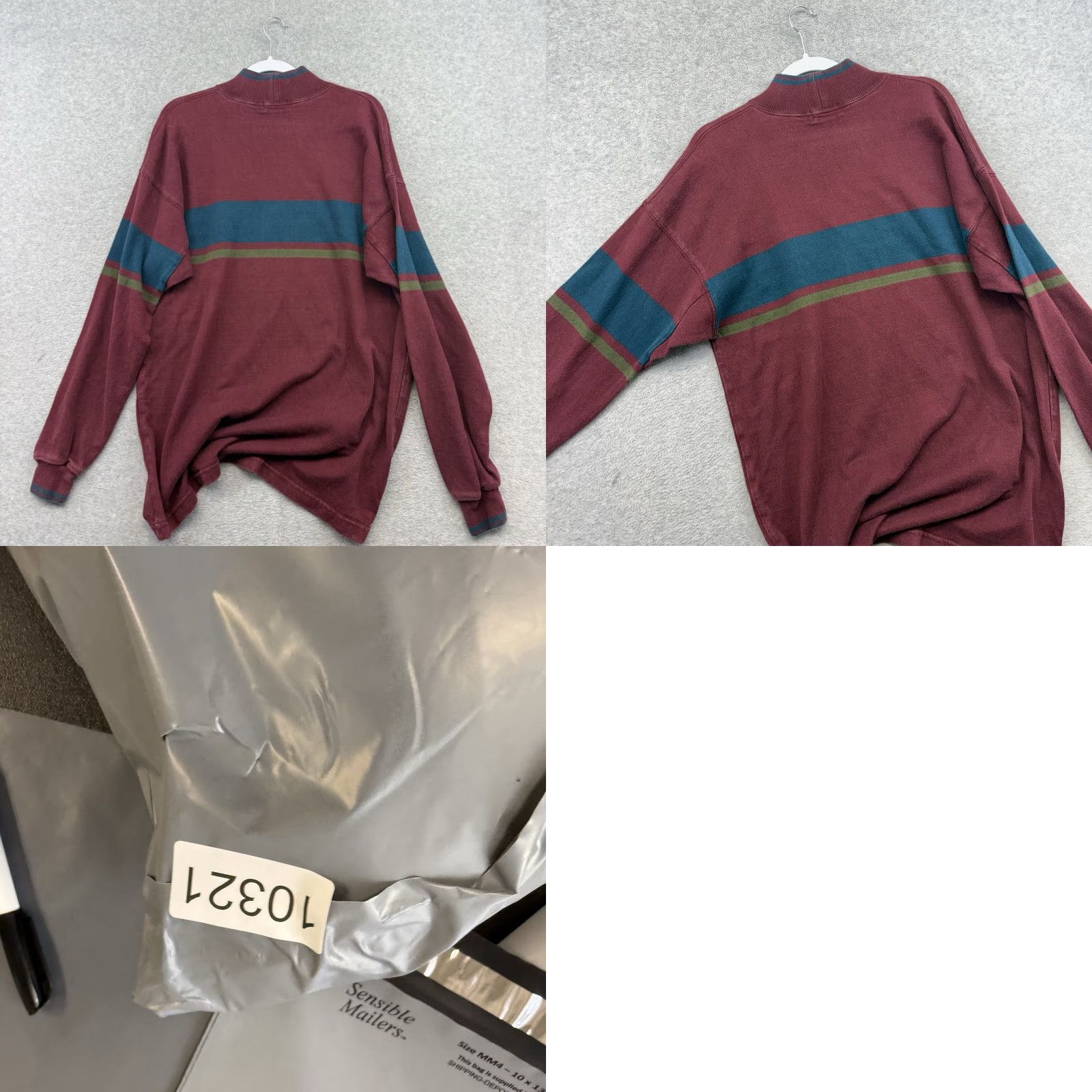 Vintage VINTAGE L.L. Bean Sweatshirt Sweatshirt Striped Mock Neck Pullover Heavyweight Big & Tall LT Red 80s 90s USA Mens Size US L / EU 52-54 / 3 - 8 Thumbnail
