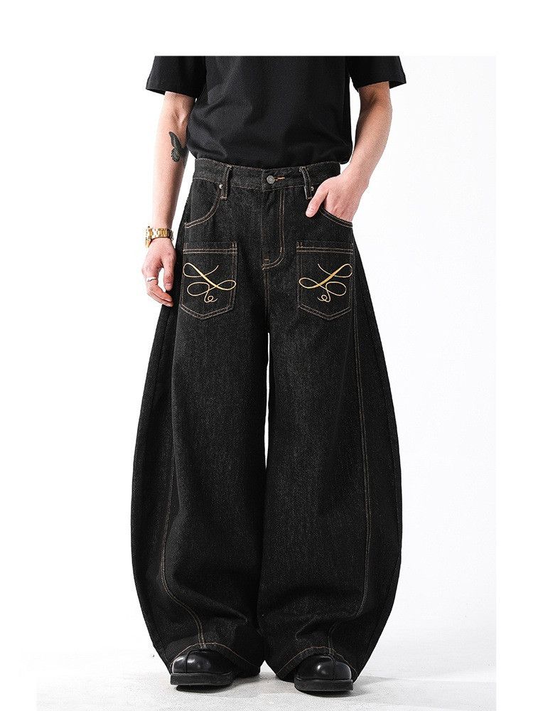 Japanese Brand Men's Retro Baggy Wide-Leg Embroidered Scimitar Jeans Y2K Size US 32 / EU 48 - 2 Thumbnail