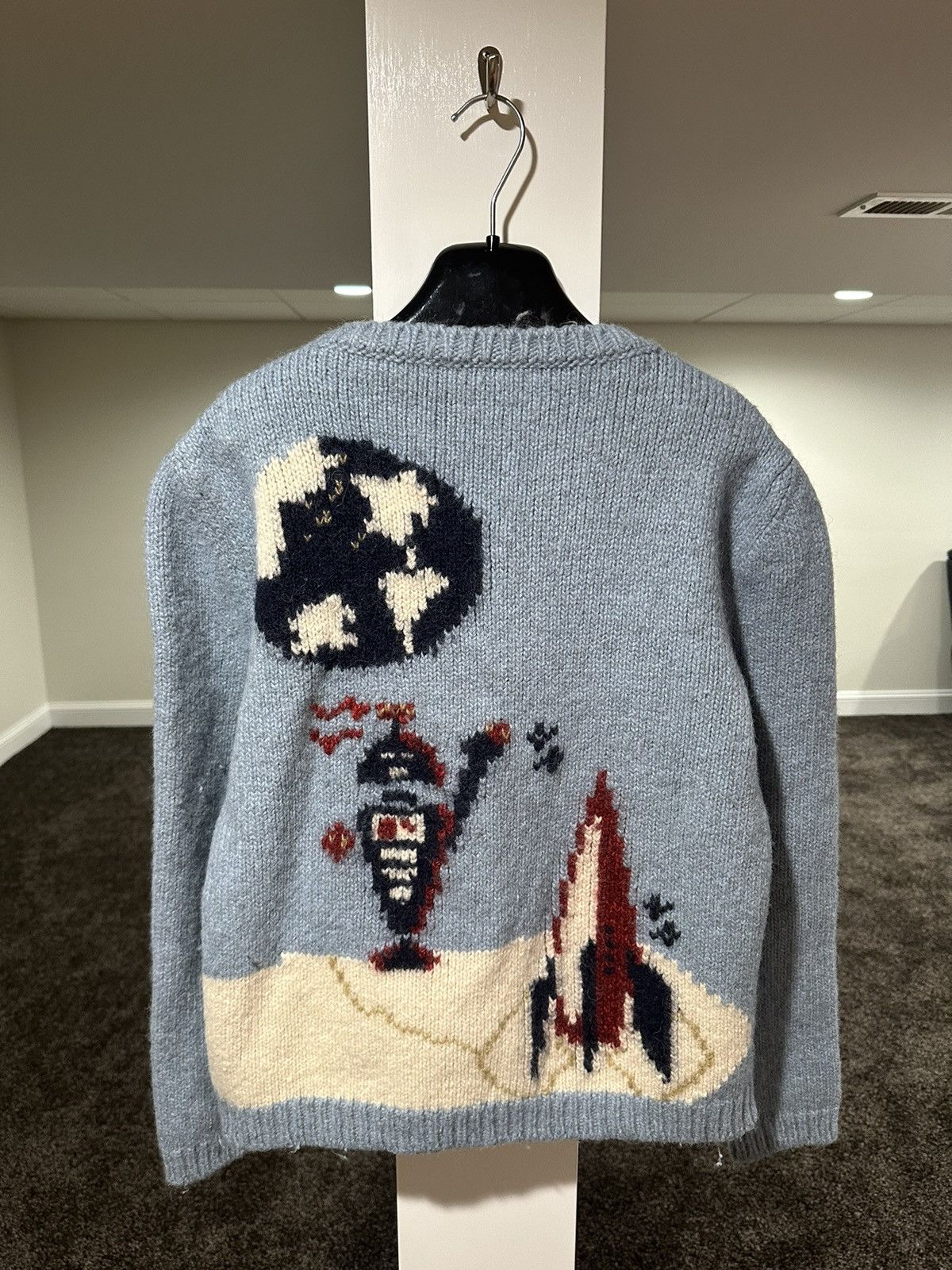 image of Anthony Vaccarello x Saint Laurent Paris Fw 2018 Baby Blue Robot Wool Sweater, Men's (Size Large)
