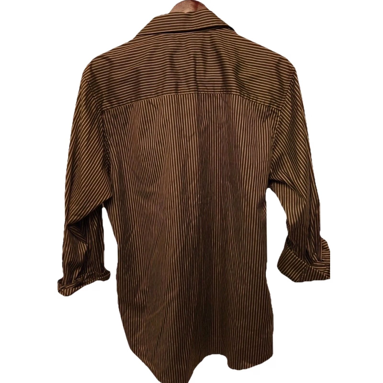 Savane Savane Pinpoint Oxford Shirt Men’s Large Brown Stripe 100% Cotton Easy Care Size US L / EU 52-54 / 3 - 7 Thumbnail
