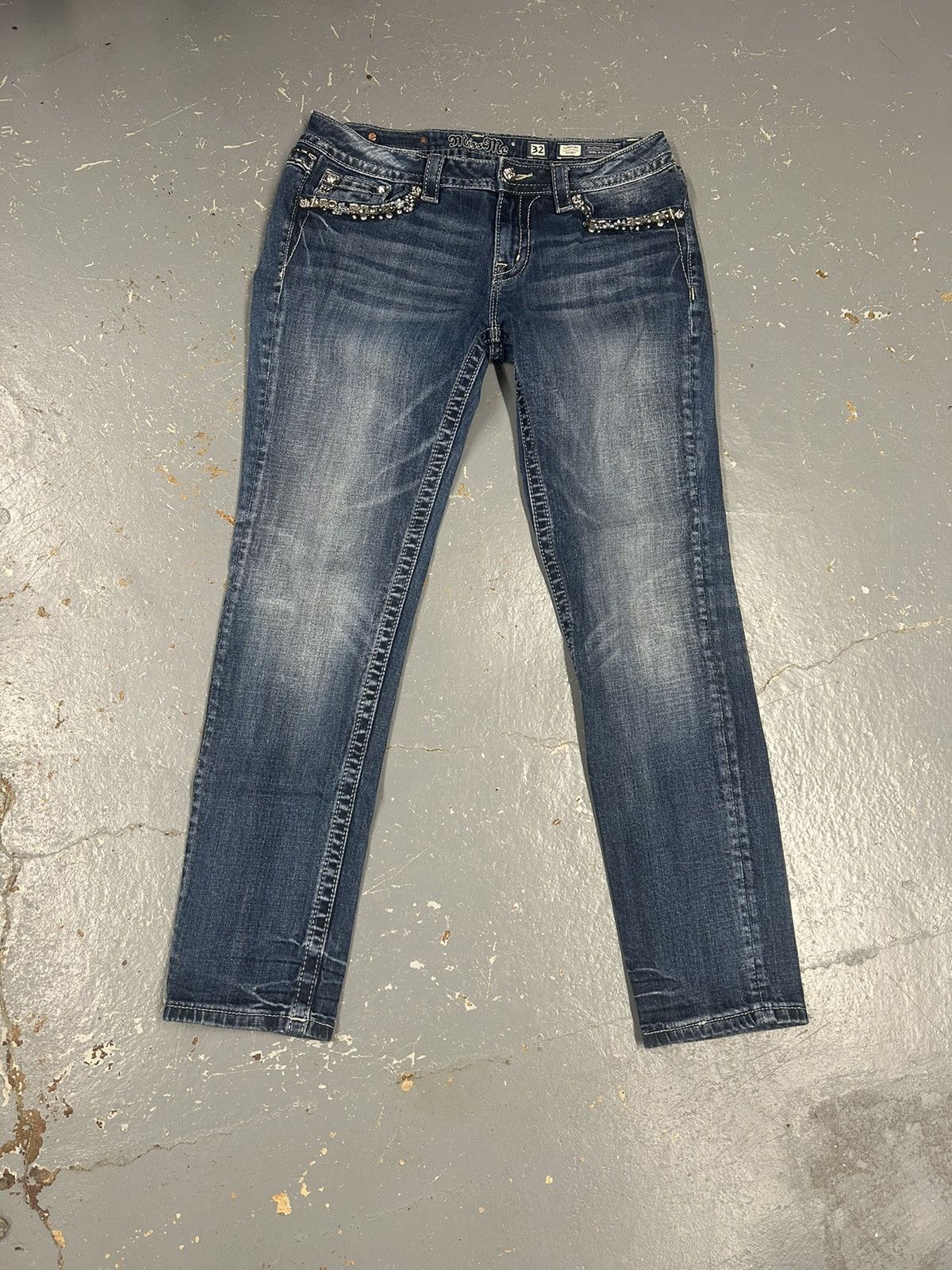 Miss Me × Vintage Crazy Vintage Y2K Miss Me Bejeweled Signature Skinny Jeans Size 32" / US 10 / IT 46 - 1 Thumbnail
