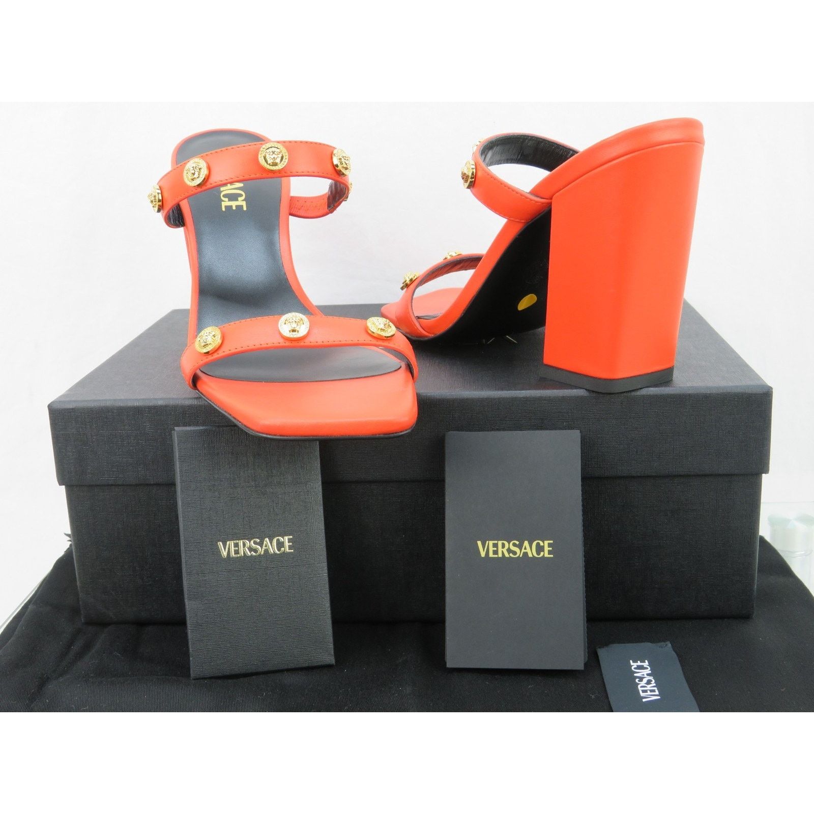 Versace VERSACE ORANGE LEATHER MEDUSA LOGO STUDS SANDALS PUMPS 37 7 Size US 7 / IT 37 - 10 Thumbnail