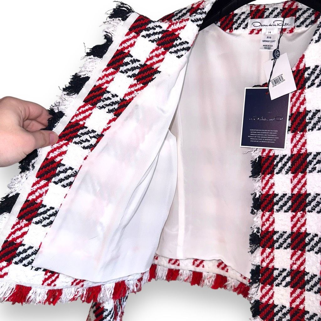 Oscar De La Renta NWT Oscar De La Renta Bicolor Houndstooth Tweed Jacket Sz 14 Size XL / US 12-14 / IT 48-50 - 6 Thumbnail