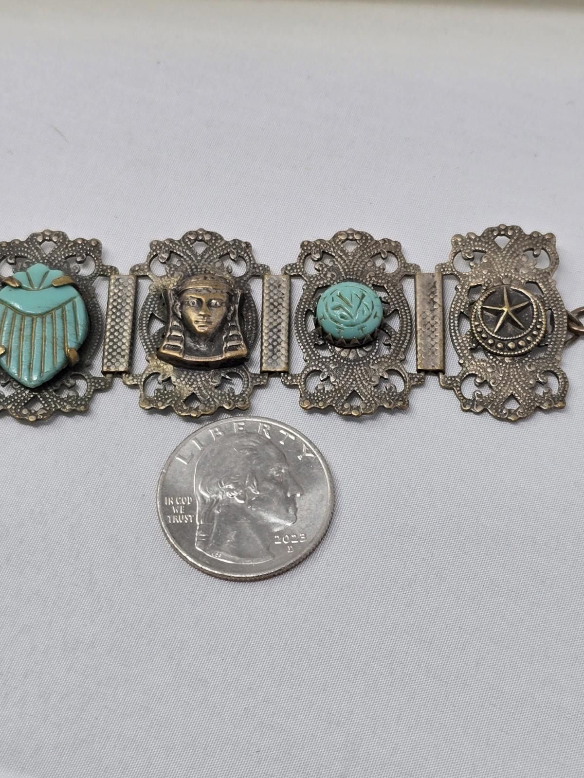 Antique Rivet Antique Art Deco Egyptian Czech Glass Scarab Bracelet Size ONE SIZE - 6 Thumbnail