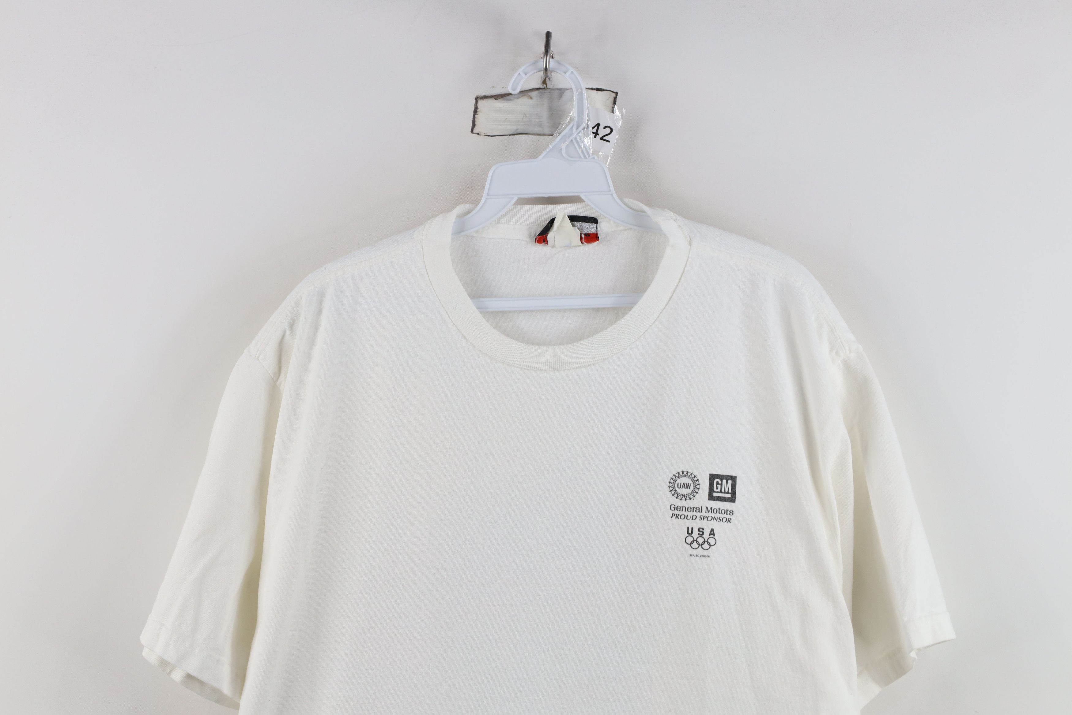 Vintage Vintage 90s Y2K Union Motors USA Olympics T-Shirt White Size L / US 10 / IT 46 - 2 Thumbnail