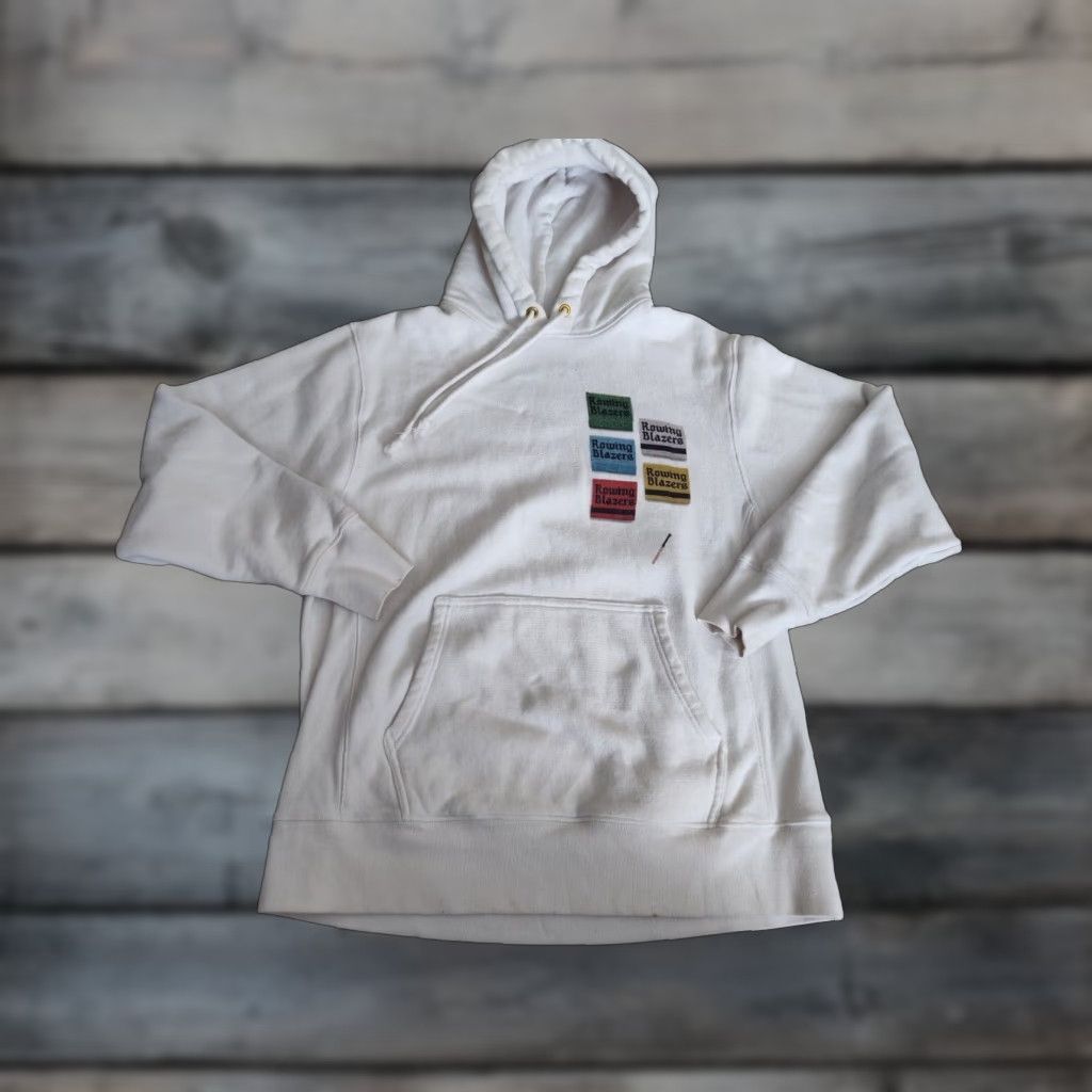 ROWING BLAZERS Men's Size Large White Graphic Cotton Hoodie Sweatshirt Casual Winter Fall Spring Summer