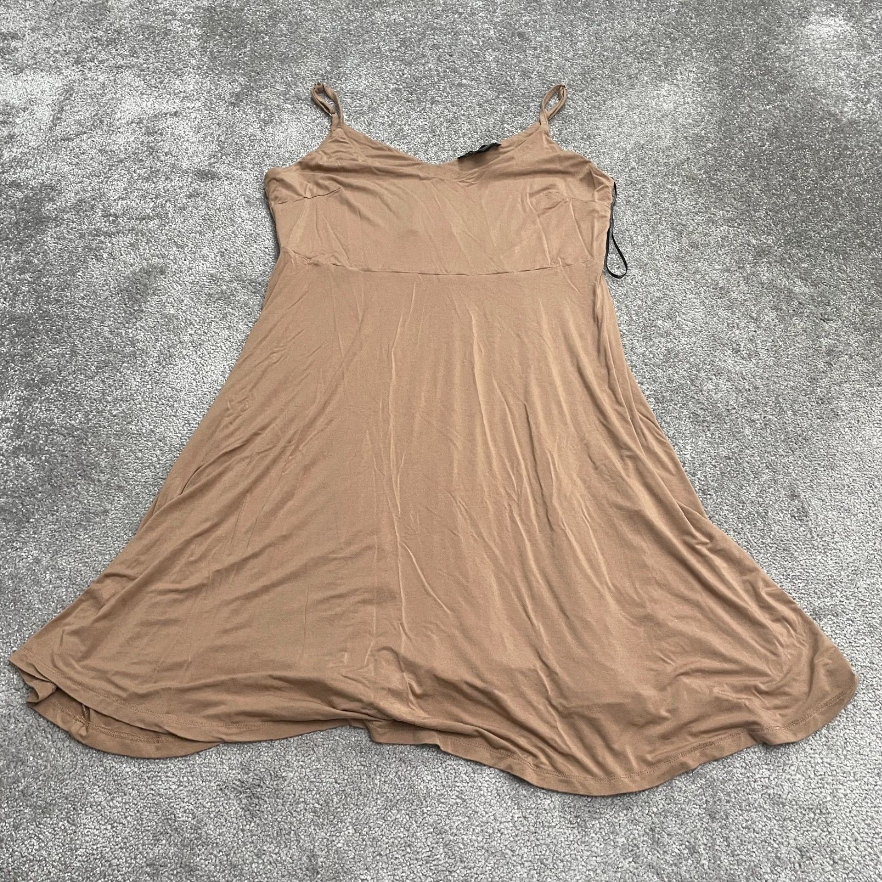 Forever 21 + A-Line Tank Dress Womens 0X Solid Brown Midi Sleeveless V-Neck  Knit
