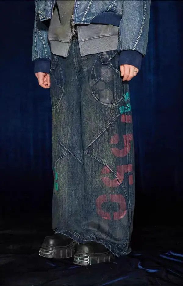 Japanese Brand VIBE vintage washed distressed niche printed baggy jeans Size US 32 / EU 48 - 2 Thumbnail