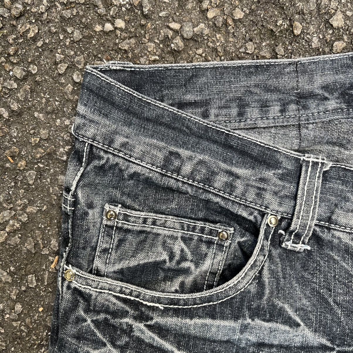 Japanese Brand Low Box Distressed Boro Acid Wash Slim Straight Jeans Punk Size US 32 / EU 48 - 5 Thumbnail