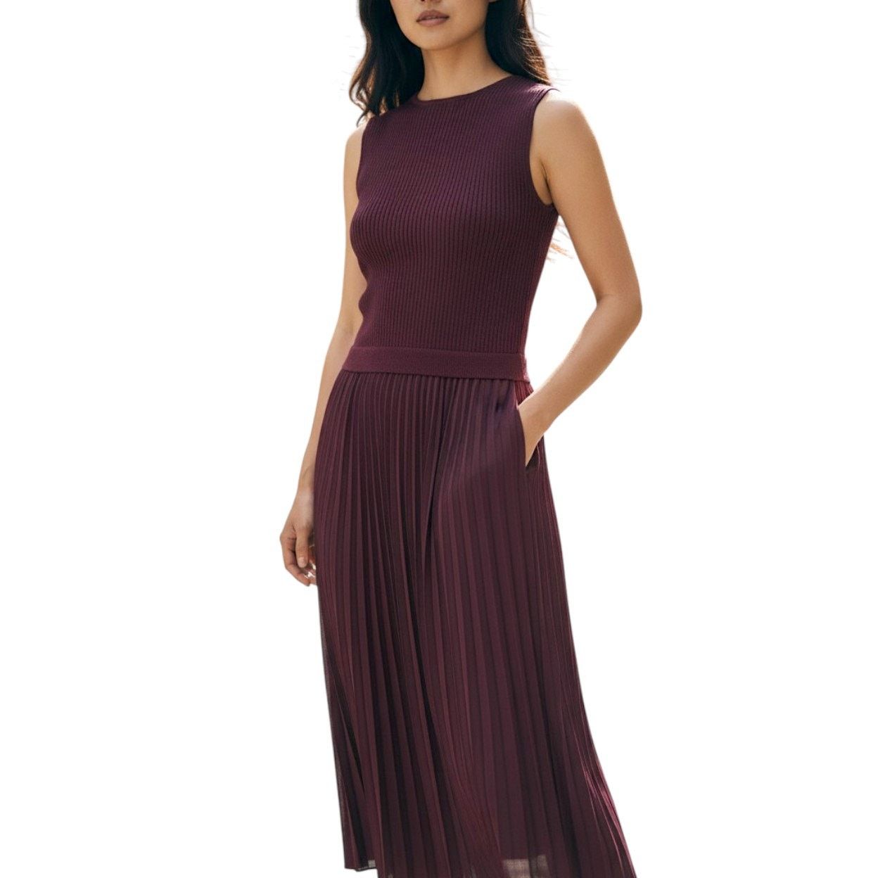 Other Taylor Twofer Burgundy Knit Satin Pleated Maxi Dress S Size S / US 4 / IT 40 - 1 Thumbnail