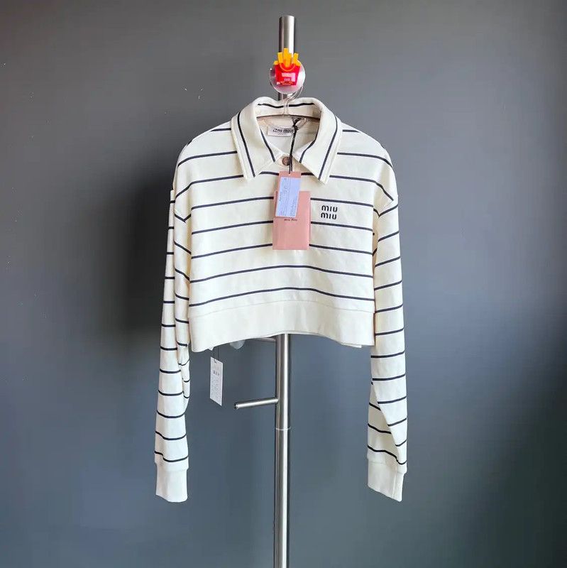 Miu Miu Miu Miu Striped Cropped Cotton Sweatshirt 0089 Size S / US 4 / IT 40 - 1 Thumbnail