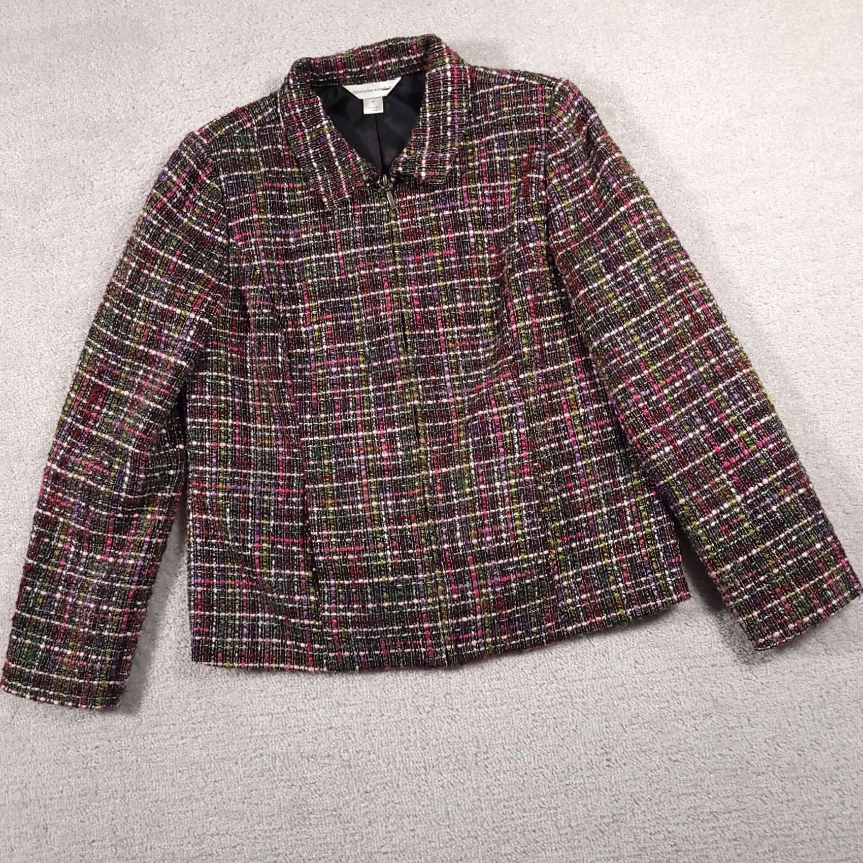 Vintage Christopher Banks Tweed Blazer Jacket Women's Med Collar Lined Pockets Full Zip Jacket Size M / US 6-8 / IT 42-44 - 2 Thumbnail