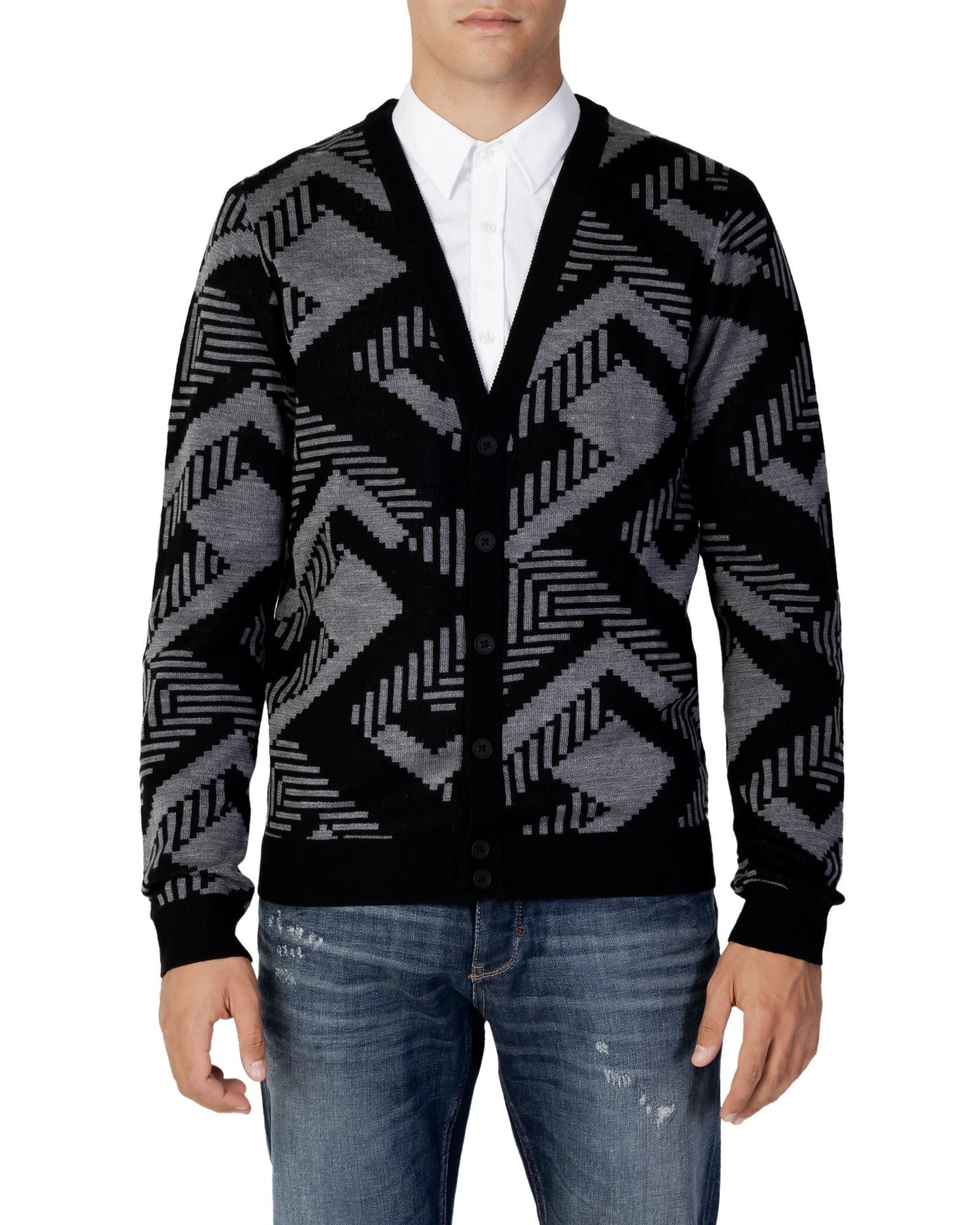 image of Antony Morato Geometric V-Neck Cardigan in Grey, Men's (Size Small)