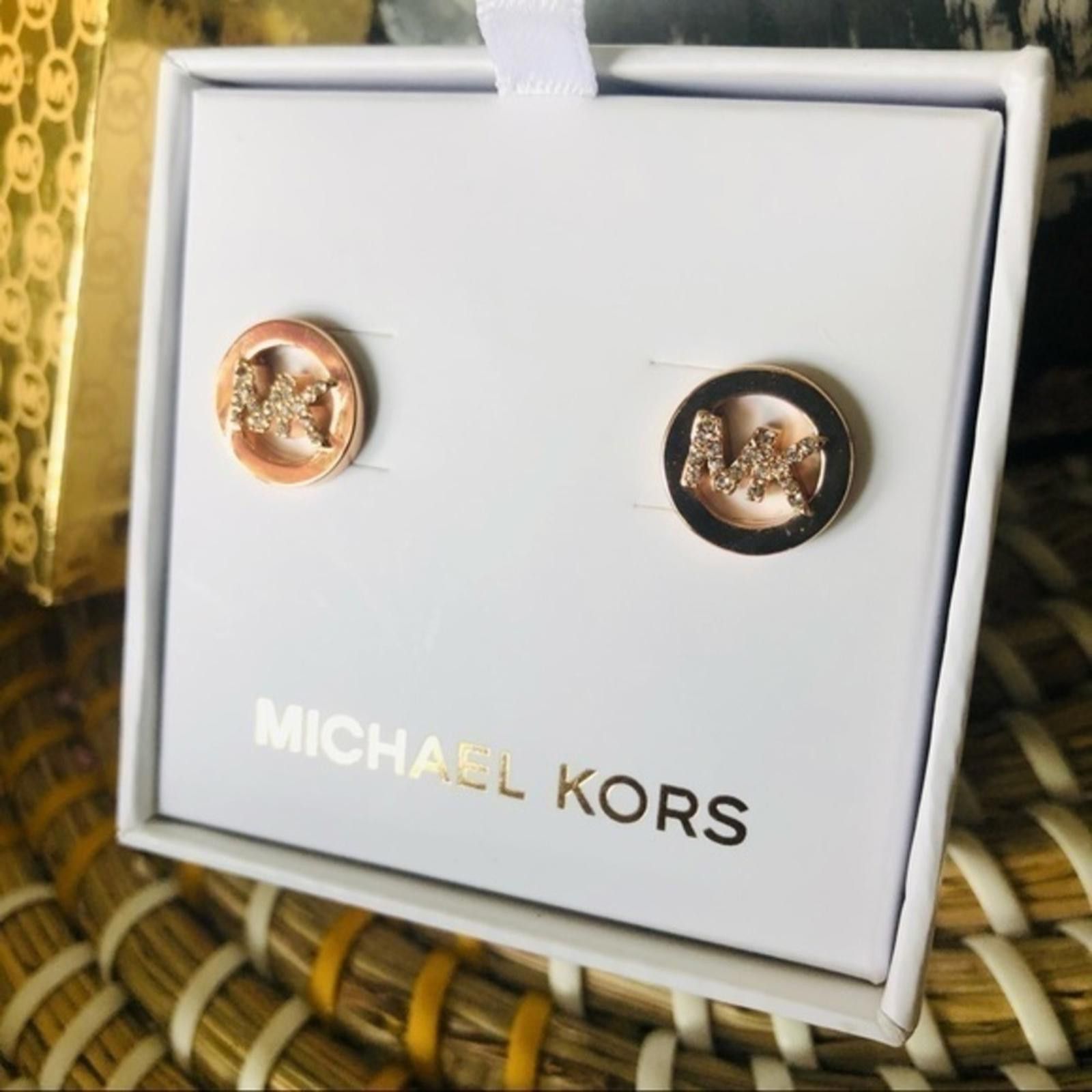 Michael Kors Michael Kors Rose Gold MK Crystal Logo Stud Earrings NWT Size ONE SIZE - 2 Thumbnail