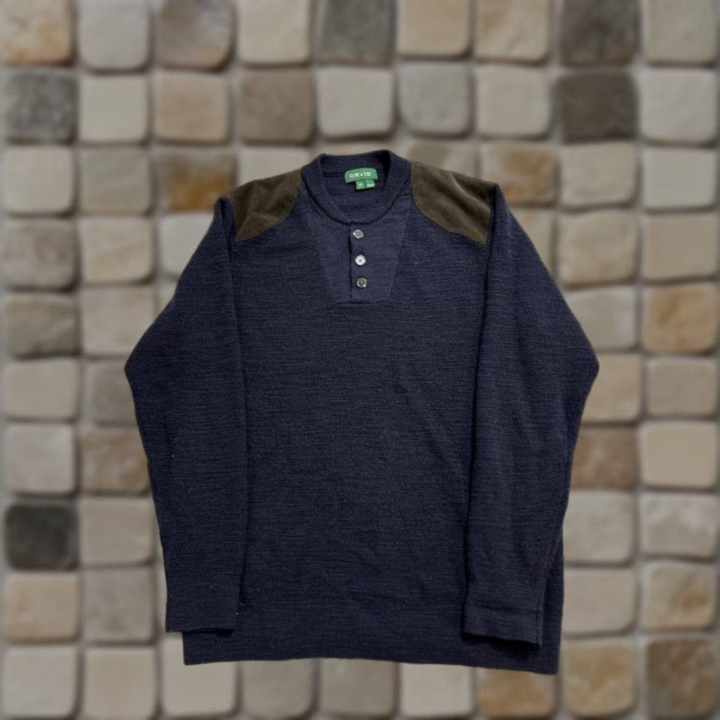 Orvis Orvis Women Sweater Knit Henley Crew Neck Wool Blue M Wool Henley SS Tight-Knit Ribbed Button Casual Holiday Winter Modern Classic Wool Size 32" / US 10 / IT 46 - 1 Thumbnail