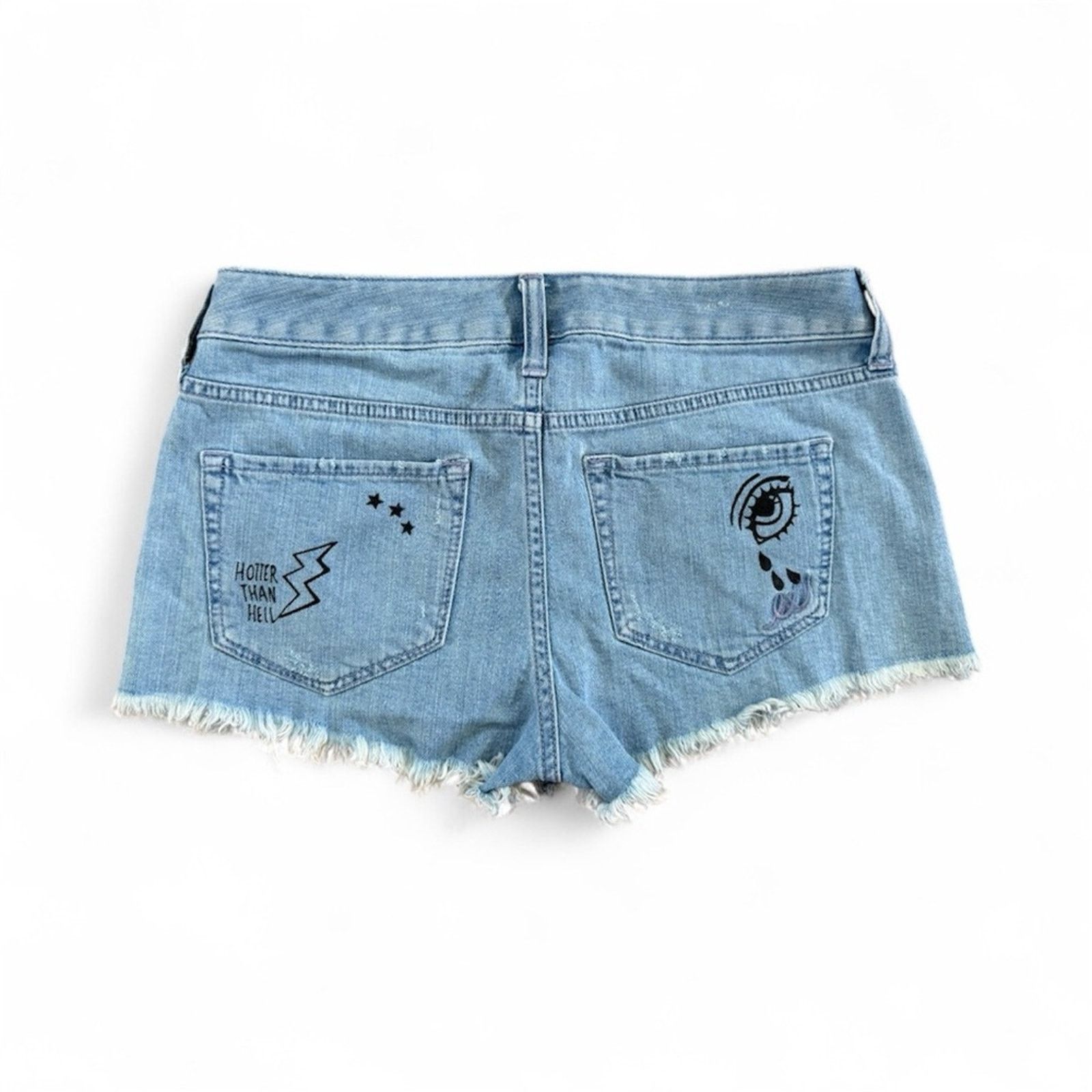 Express Express Light Blue Jean Shorts with Red Floral Embroidery Size 26" / US 2 / IT 38 - 2 Thumbnail