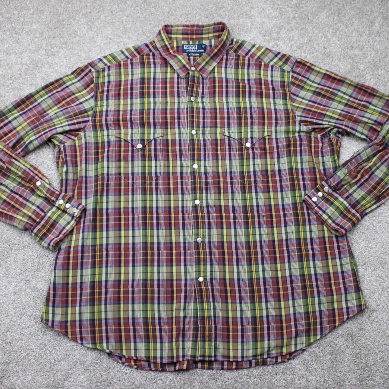 Polo Ralph Lauren Polo Ralph Lauren Western Shirt Men 2XL Red Green Plaid Button-Up Long Sleeve Snap Front Collar Classic Fit Vintage: No Size US XXL / EU 58 / 5 - 2 Thumbnail