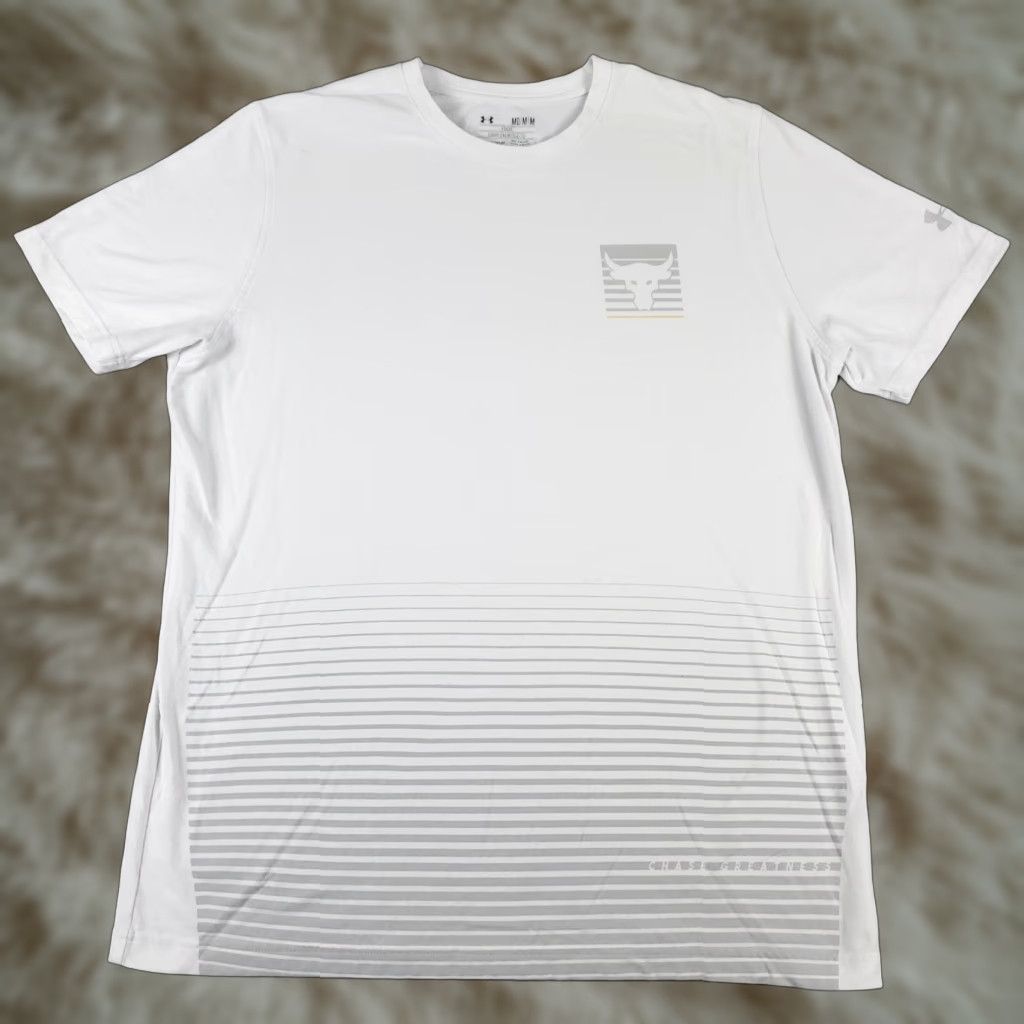 Under Armour Under Armour Rock Project T Shirt Mens Medium White Gray Striped Short Sleeve Size US M / EU 48-50 / 2 - 1 Thumbnail