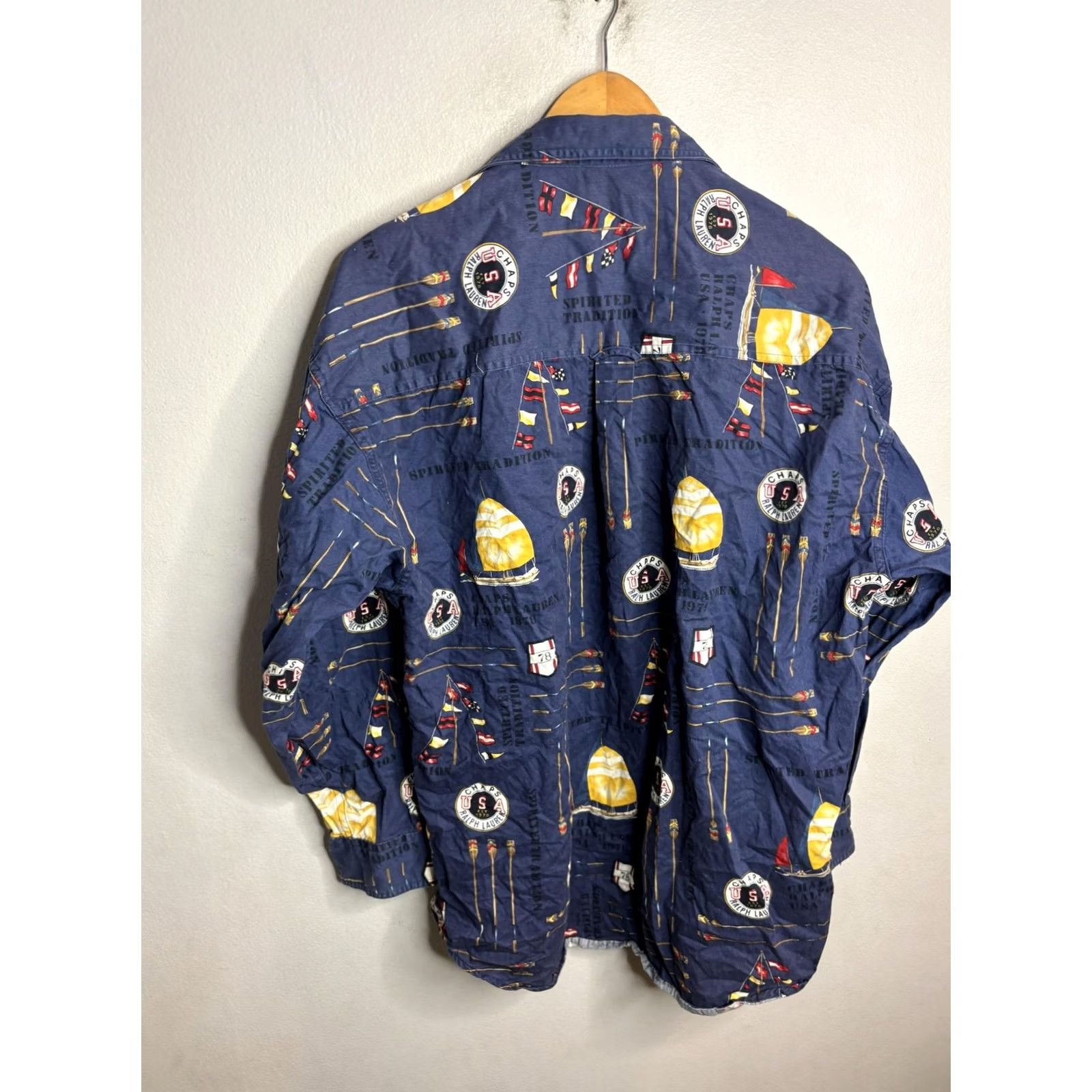 Chaps VINTAGE Chaps Ralph Lauren Shirt Mens Large Blue Nautical Sailboat Flag Print Button Up Size US L / EU 52-54 / 3 - 5 Thumbnail