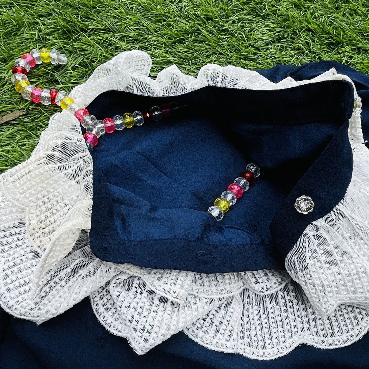 Other × Vintage Vintage Pleated Ruffles Navy Dress Size M / US 6-8 / IT 42-44 - 6 Thumbnail