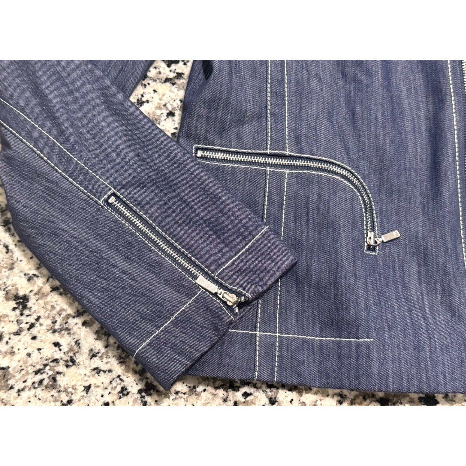 Vintage Lafayette 148 New York Malia Topstitched Denim Jacket Blue 6 Women Regular Zip Pocket Mid-Length Jacket Size M / US 6-8 / IT 42-44 - 5 Thumbnail