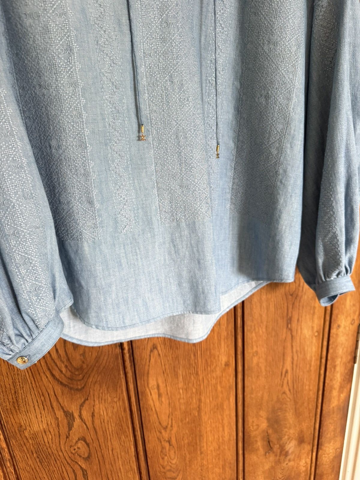 Celine × Hedi Slimane $2.45k SS24 Celine EMBROIDERED ROMY BLOUSE IN CHAMBRAY Hedi Size S / US 4 / IT 40 - 18 Thumbnail