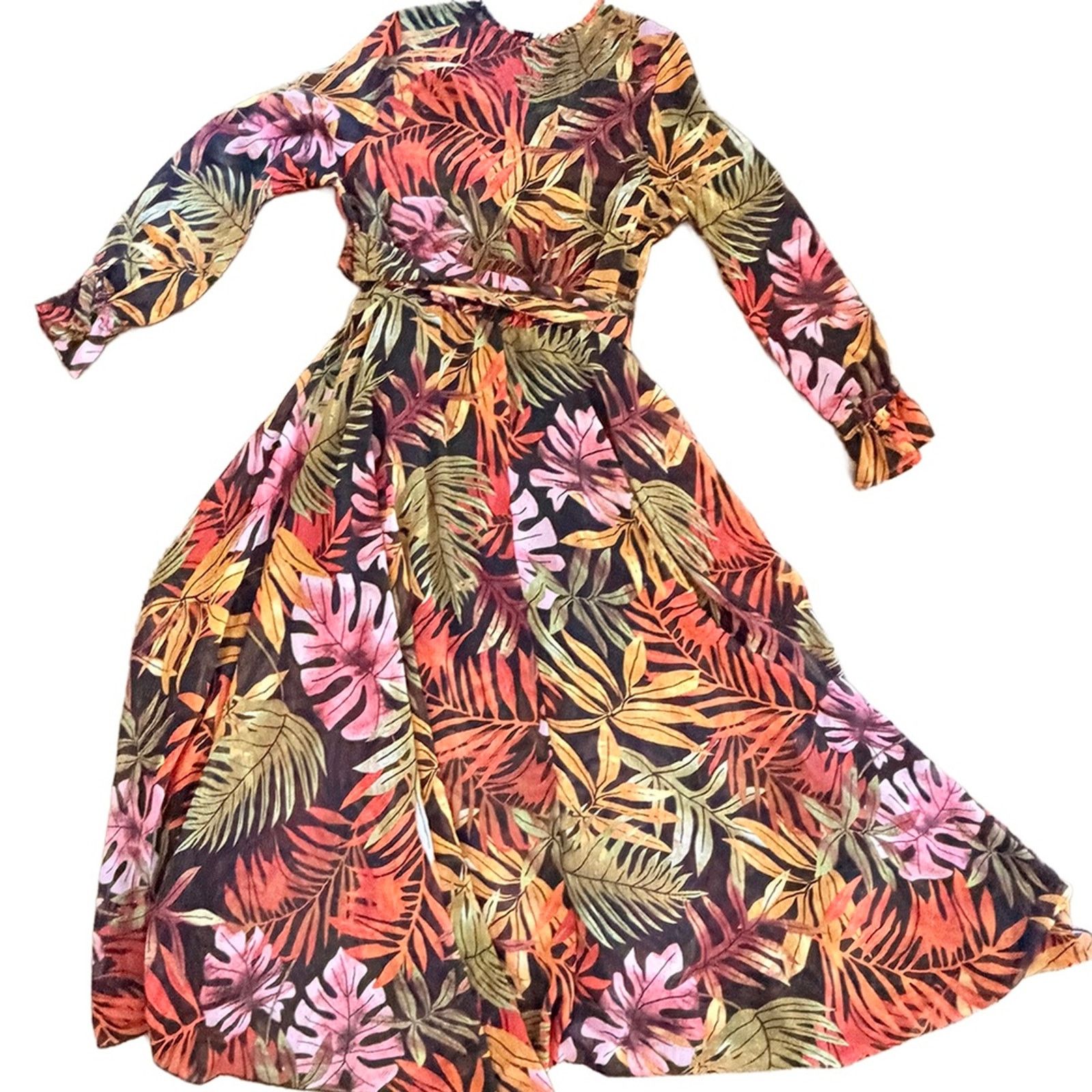 Other Sheer Tropical Leaf Print flutter Sleeve Wrap Maxi Dress Size S / US 4 / IT 40 - 2 Thumbnail
