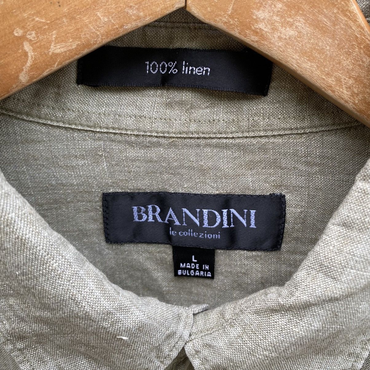 Brandini BRANDINI Light Green 100% Linen Short Sleeve Shirt Size US L / EU 52-54 / 3 - 3 Thumbnail