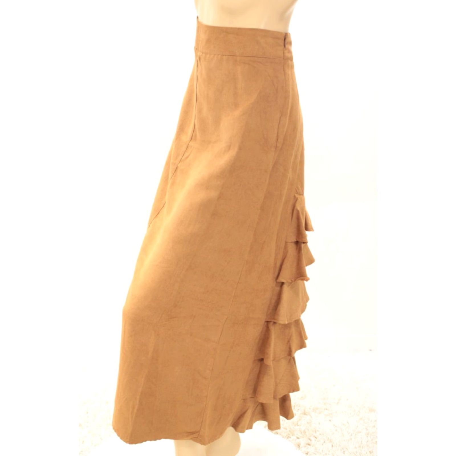 Vintage VINTAGE Metrostyle A-Line Skirt sz 10 Midi Brown Faux Suede Ruffled Bustle Y2K Womens Size 32" / US 10 / IT 46 - 3 Thumbnail