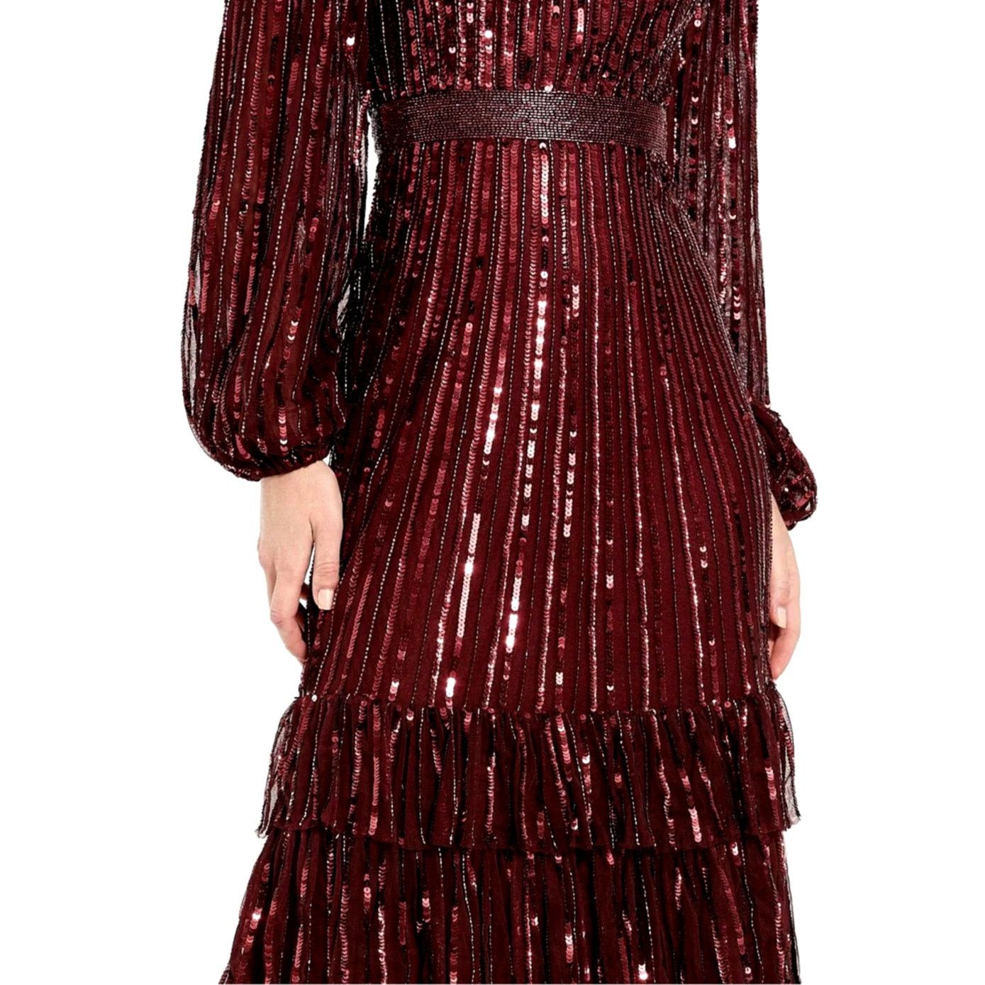 Other Mac Duggal Long Sleeve Ruffle Detail Sequin Dress Red 12 Size XL / US 12-14 / IT 48-50 - 3 Thumbnail