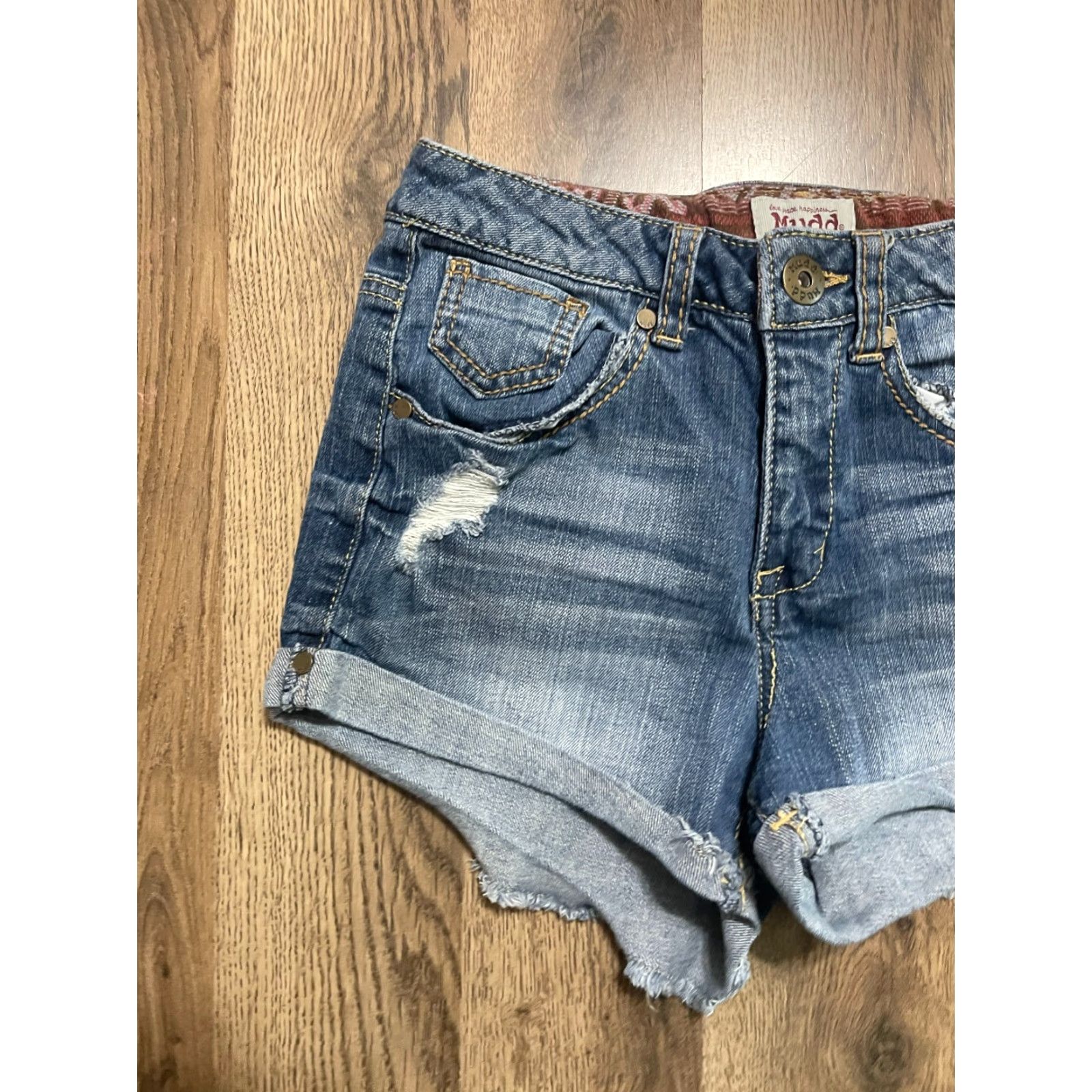 Vintage Mudd Shorts Juniors Size 3 Blue Denim Cut Off Distressed Pockets cuffed Size 26" / US 2 / IT 38 - 3 Thumbnail