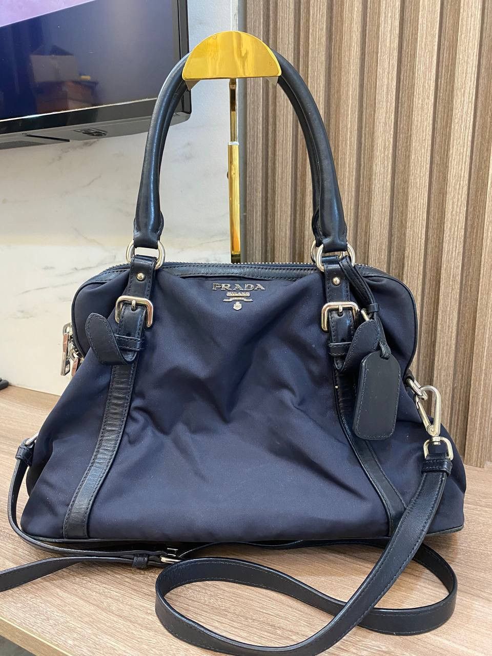 image of Authentic Prada Tessuto Bauletto Nyalon Shoulder Bag in Bleu, Women's