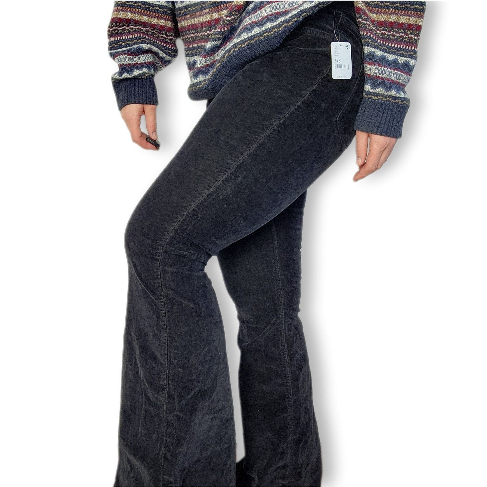 Free People Free People Pull On Black Corduroy Stretch Flares 34 NWT Size 34" / US 12 / IT 48 - 1 Thumbnail