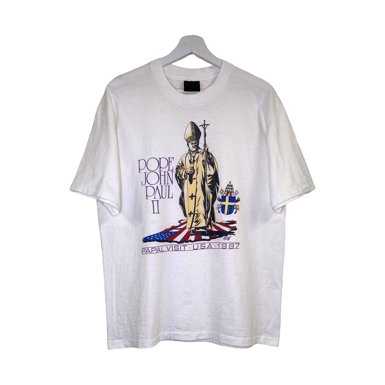 Vintage Vintage 1987 Pope John Paul II USA Tour T-Shirt Size US L / EU 52-54 / 3 - 1 Thumbnail