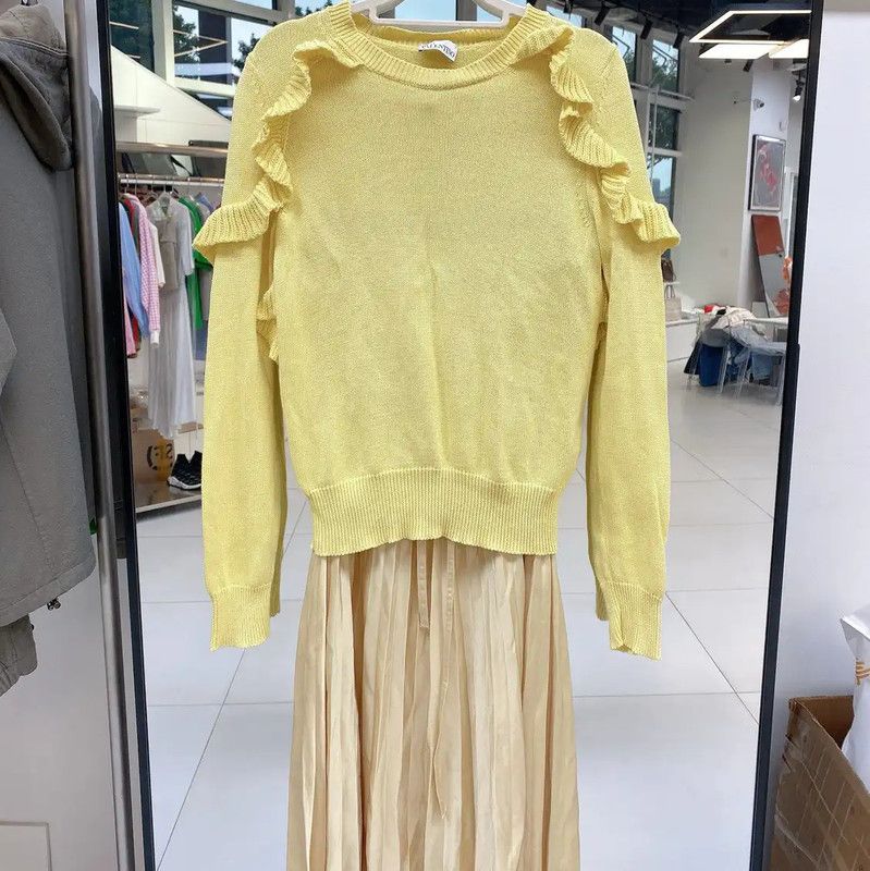 Valentino Yellow Wool Blend Midi Skirt 0089