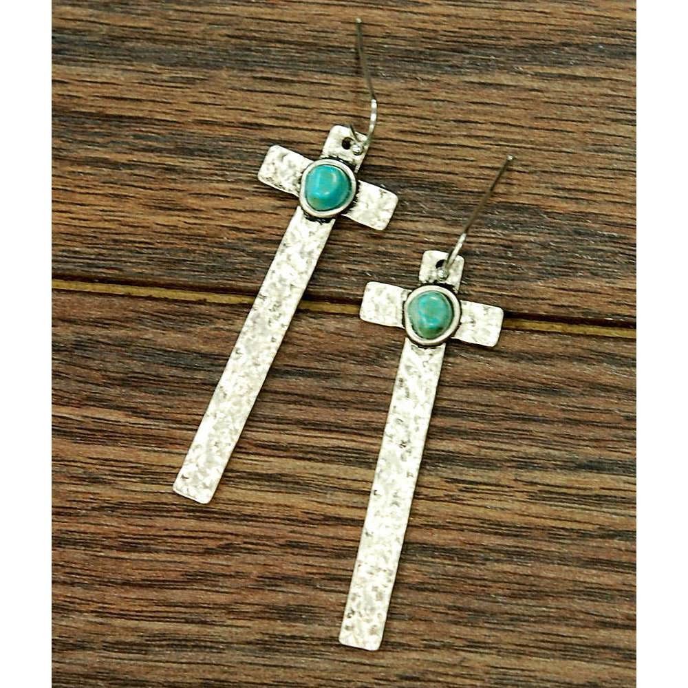 Other Cross Turquoise Earrings with Hammered Design, Southwestern Size ONE SIZE - 7 Thumbnail