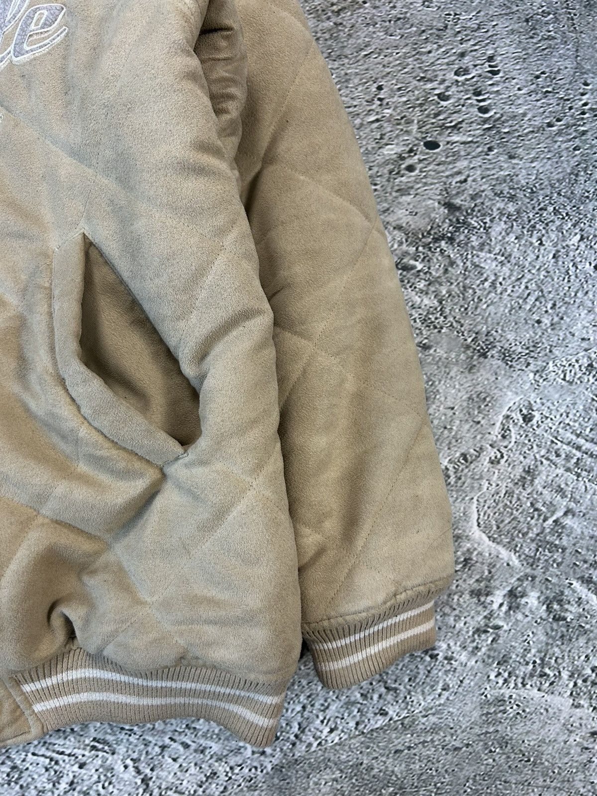 Marc Buchanan Pelle Pelle jacket big logo 90s beige bomber varsity Size US XL / EU 56 / 4 - 8 Thumbnail