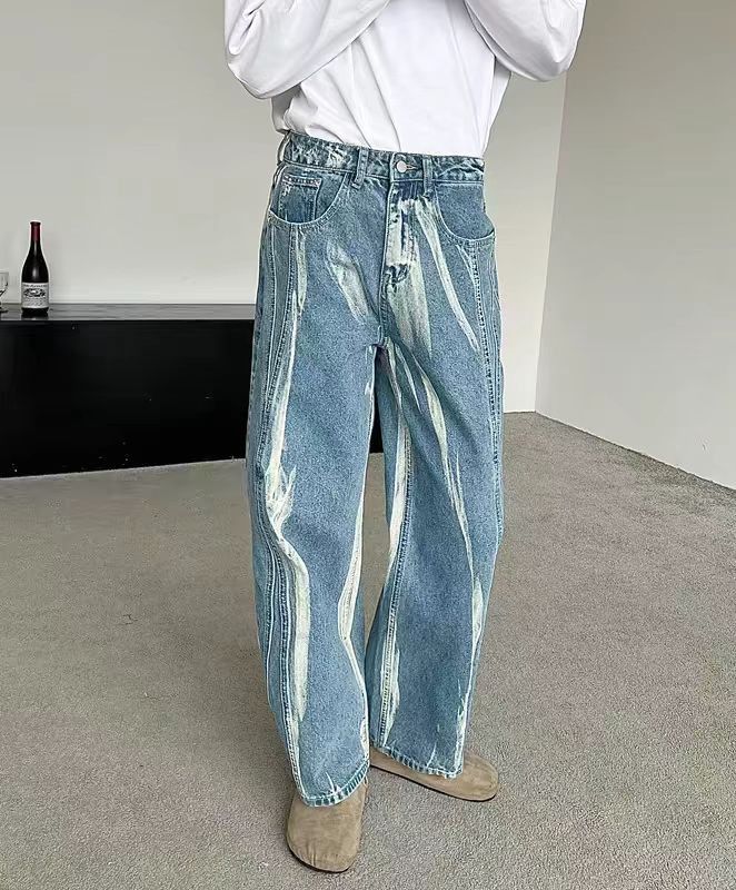 Casual distressed tie-dye washed vintage baggy jeans