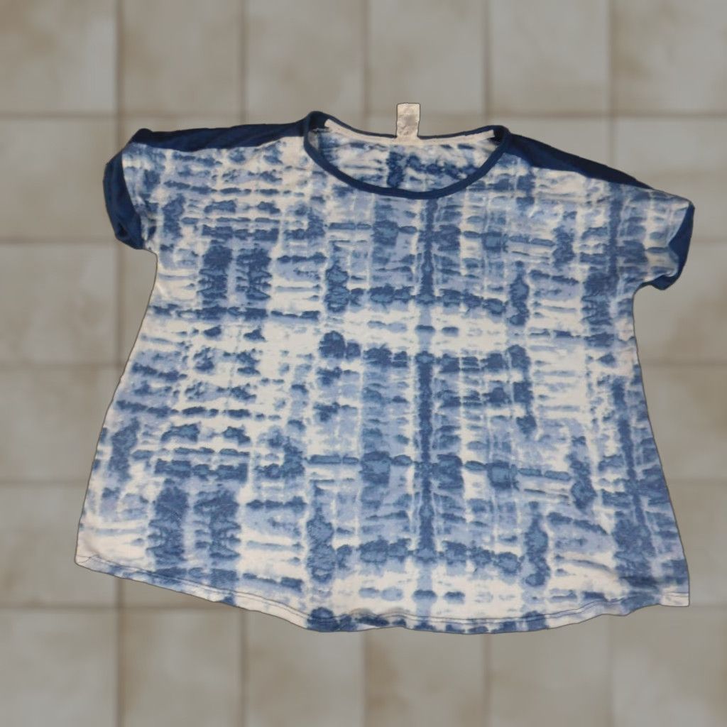 Lucky Brand Lucky Brand Blouse Shirt Womens XL Blue Geometric Short Sleeve Crew Neck Pullover Stretch Casual Regular Size XL / US 12-14 / IT 48-50 - 1 Thumbnail