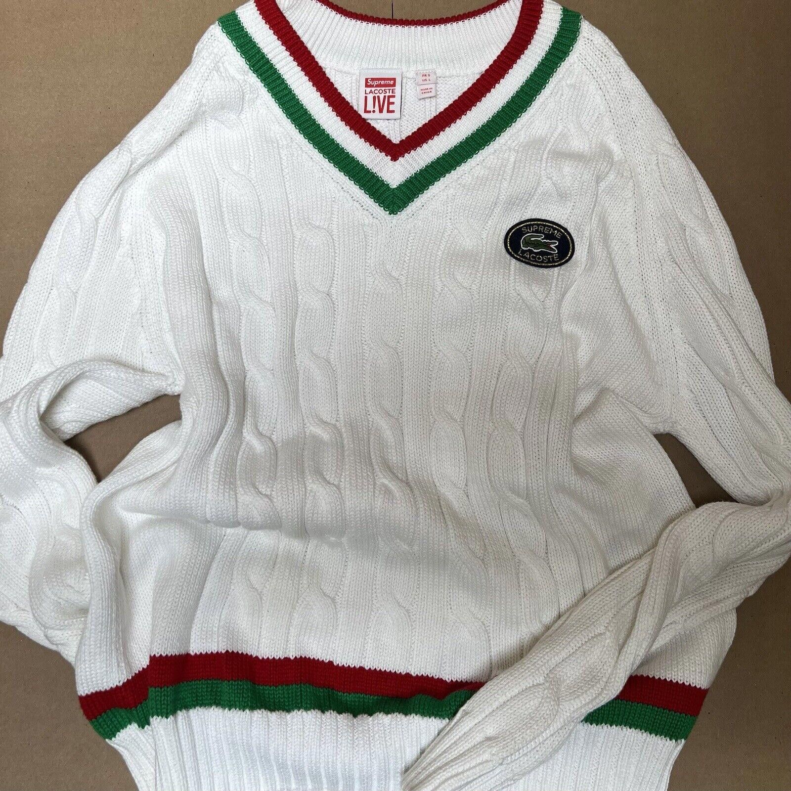 Supreme SS17 SUPREME LACOSTE Tennis Sweater V Neck Cable Knit L Size US L / EU 52-54 / 3 - 4 Thumbnail