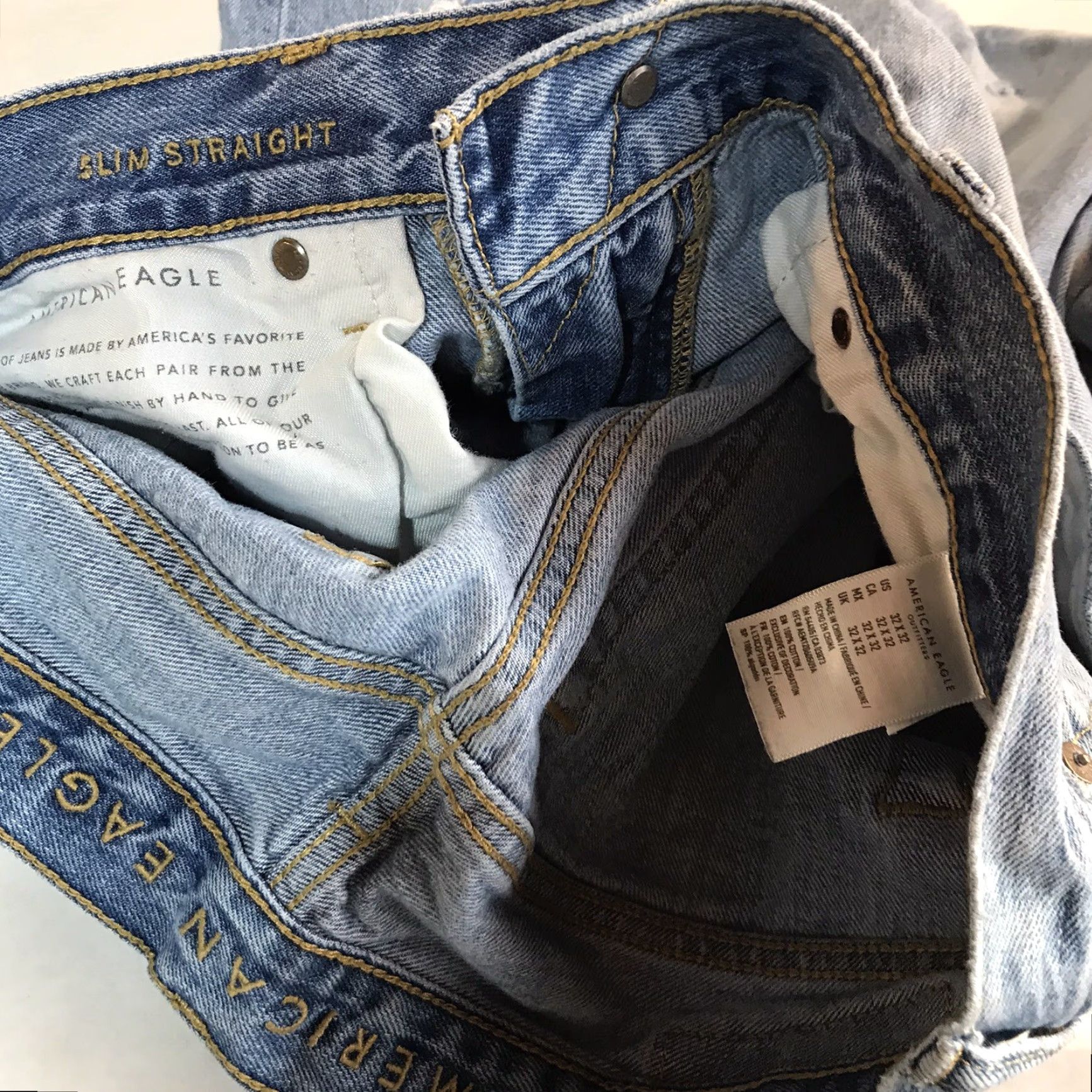 American Eagle Outfitters American Eagle Jeans Light Wash Distressed Slim Straight Fit Mens Size 32X32 Blue Size US 32 / EU 48 - 3 Thumbnail