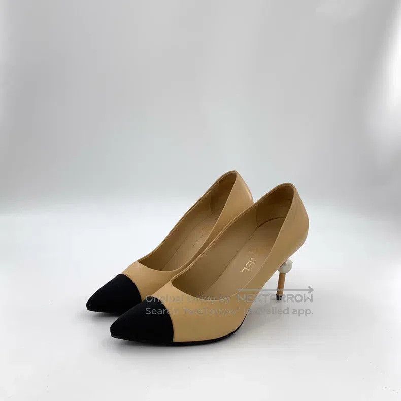 Chanel Chanel Light brown pointed leather pearl thin heel high he Size US 7.5 / IT 37.5 - 1 Thumbnail