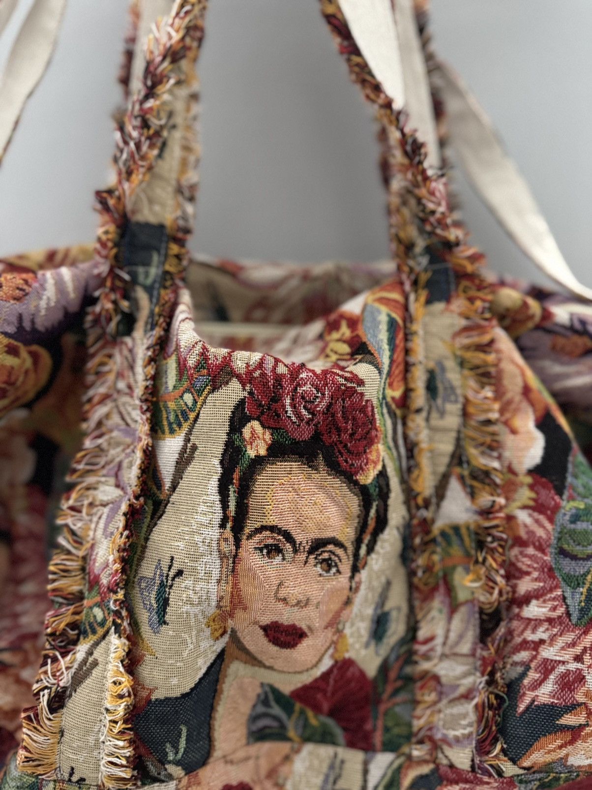 20471120 Very crazy bag Rework Cotton Frida Kahlo Painting Tote Bag Size ONE SIZE - 8 Thumbnail
