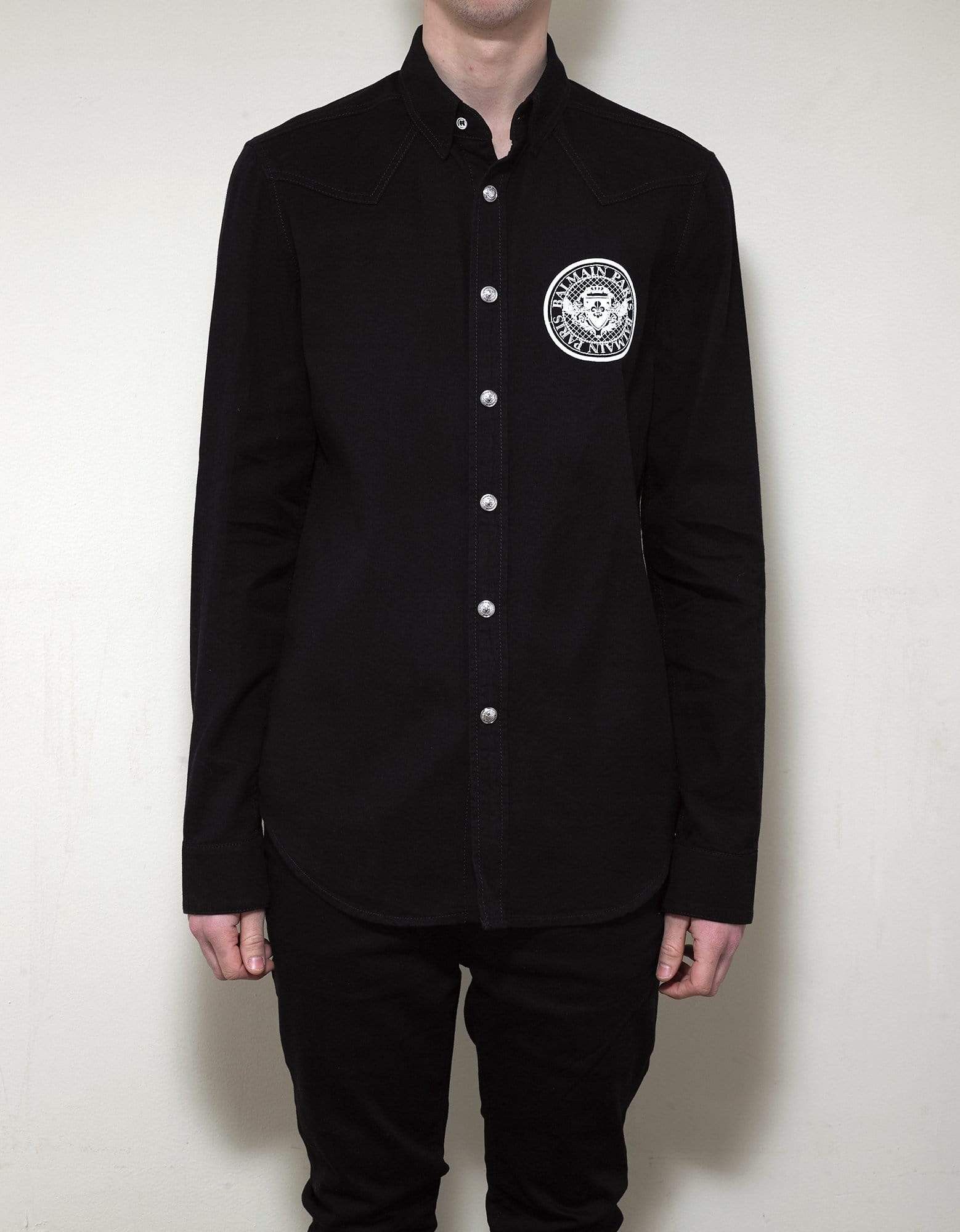 Balmain Balmain Black Logo Medallion Denim Shirt Size US M / EU 48-50 / 2 - 4 Thumbnail