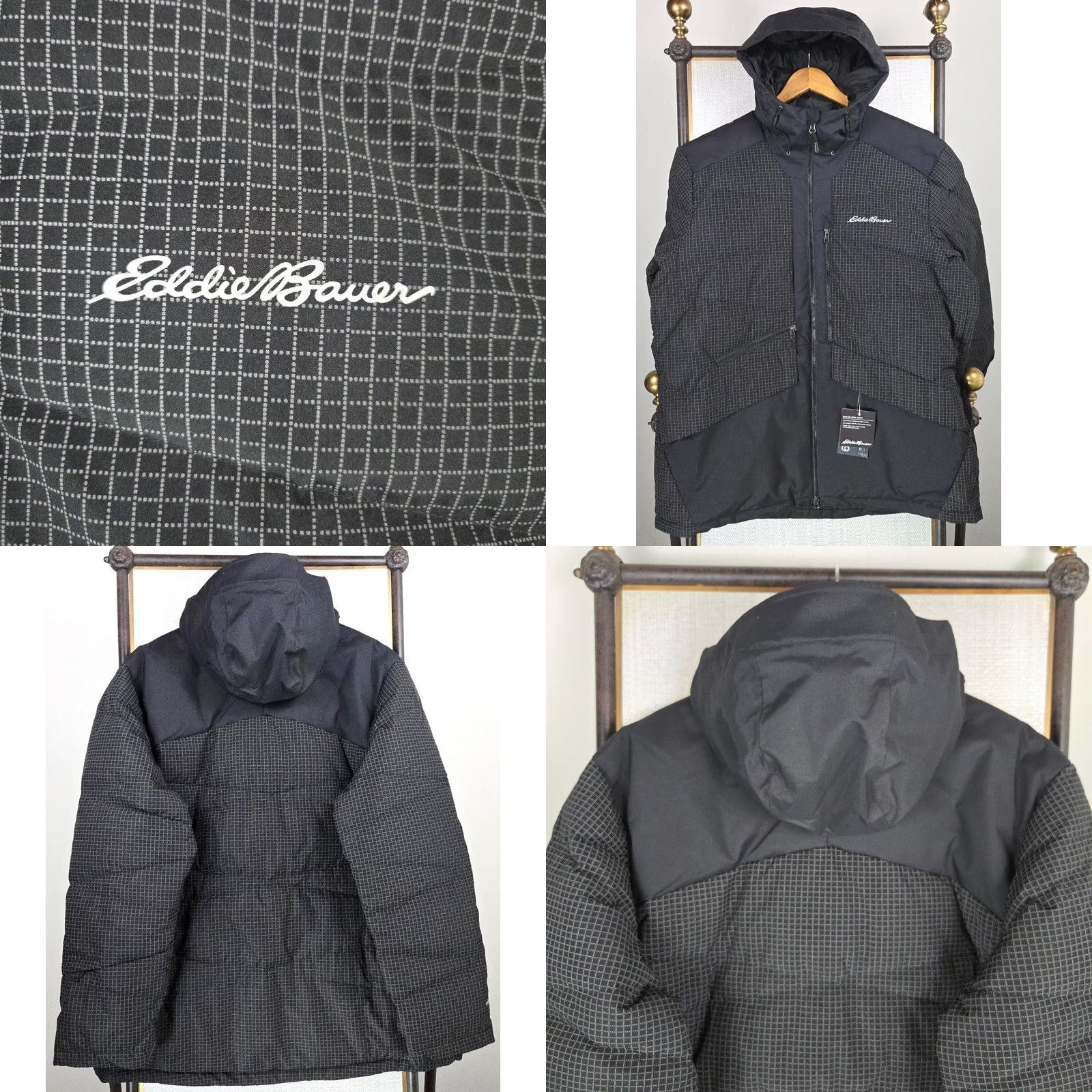 Eddie Bauer VINTAGE Eddie Bauer 650 Goose Down Reflective Hooded Jacket Mens XL Black Graph Check Down Jacket Size US XL / EU 56 / 4 - 8 Thumbnail
