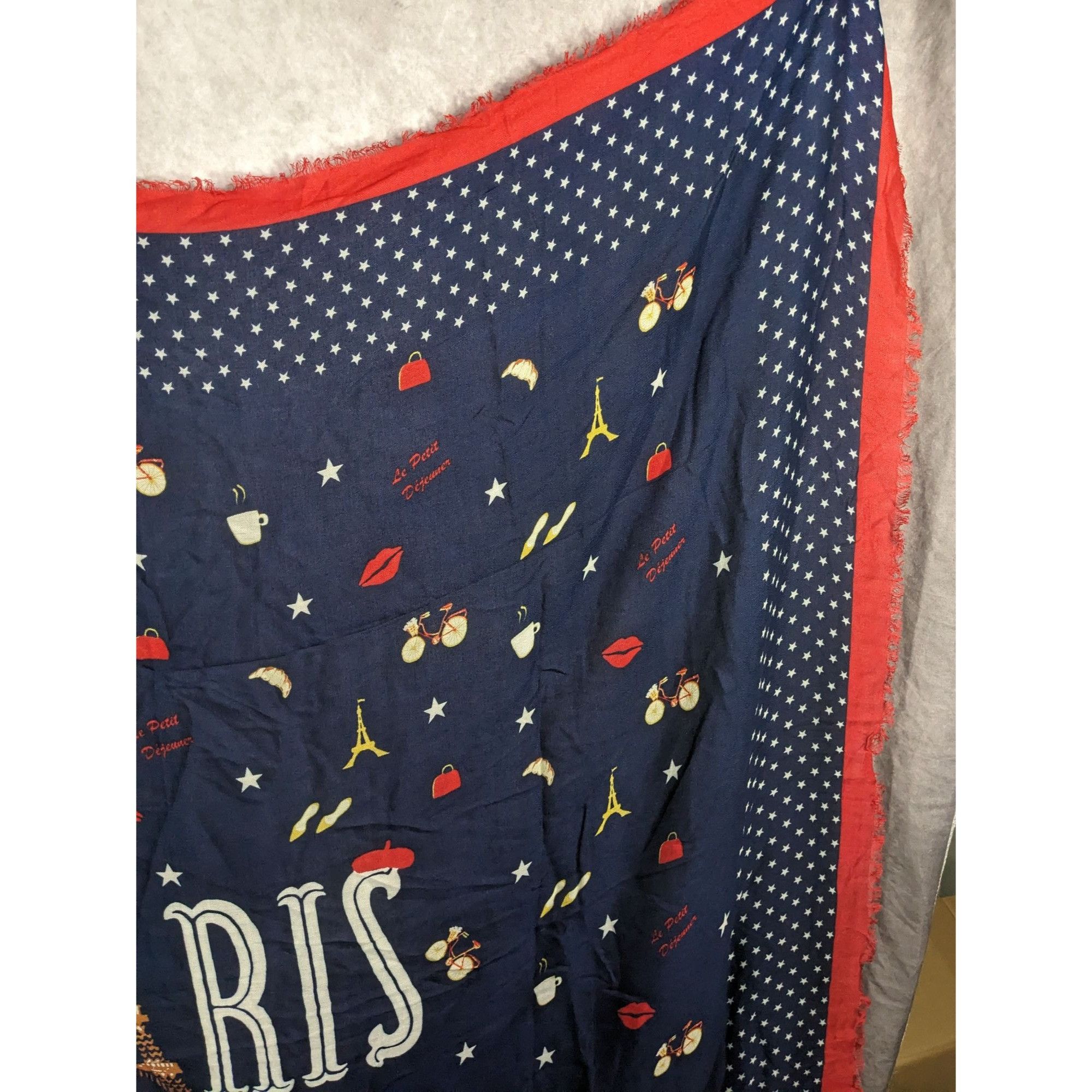 Talbots Talbots Paris-Themed Scarf With Eiffel Tower Print Navy Blue Size ONE SIZE - 14 Thumbnail