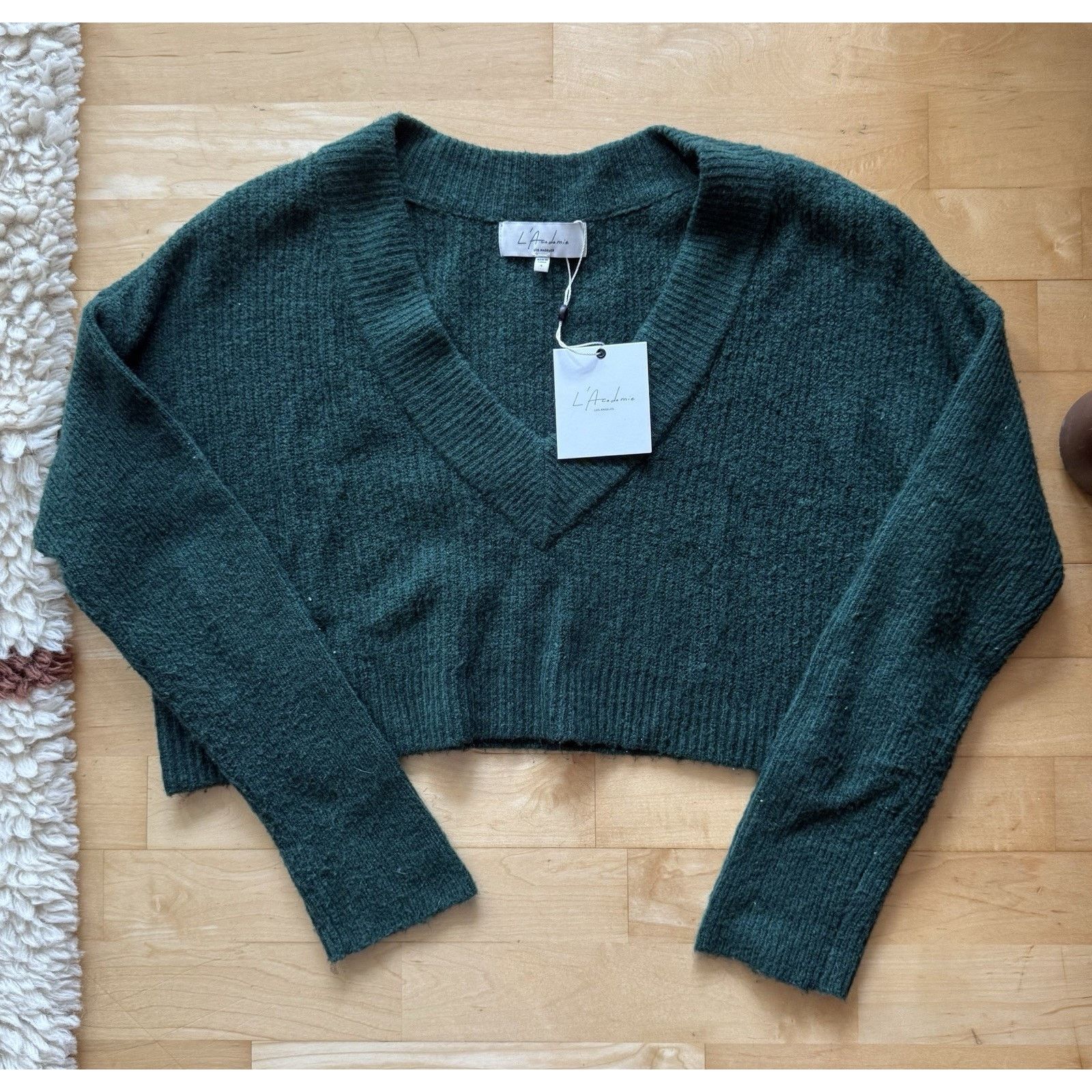 Other NWT L'Academie cropped Green V Neck Sweater Small Size S / US 4 / IT 40 - 2 Thumbnail