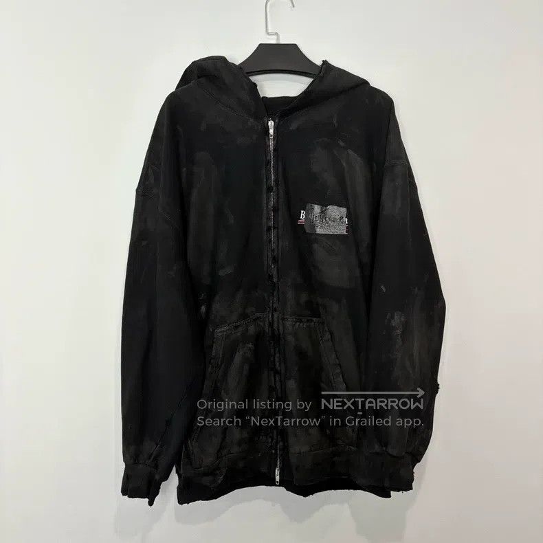 Balenciaga Balenciaga Distressed Mud-Dyed Tape Coke Zip-Up Hoodie - B Size US M / EU 48-50 / 2 - 1 Thumbnail