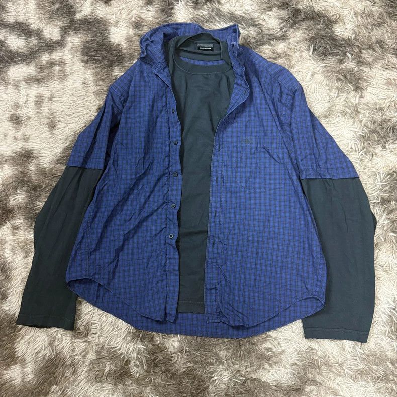 Balenciaga FW22 Checked Layered Long-Sleeve Hoodie